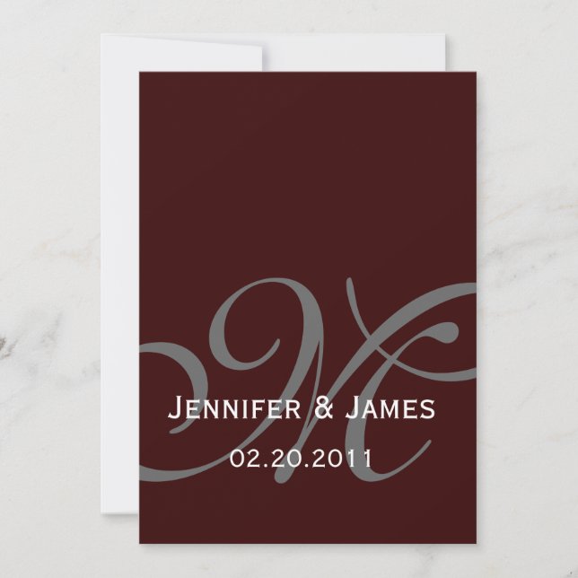 Invitation Dark Brown Monogram Names Wedding Invite (Devant)