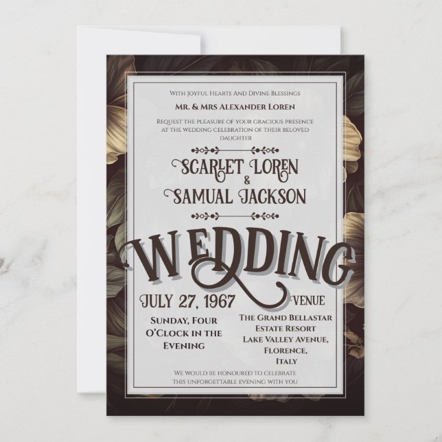 Invitation Dark Classic Retro Elegant Luxury Wedding (Devant)