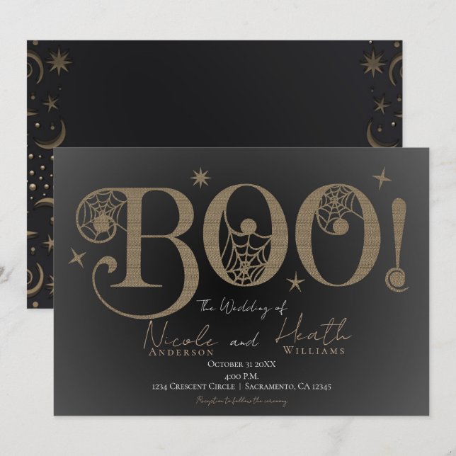 Invitation Dark Elegant Rustic BOO Magique Halloween Mariage (Devant / Derrière)