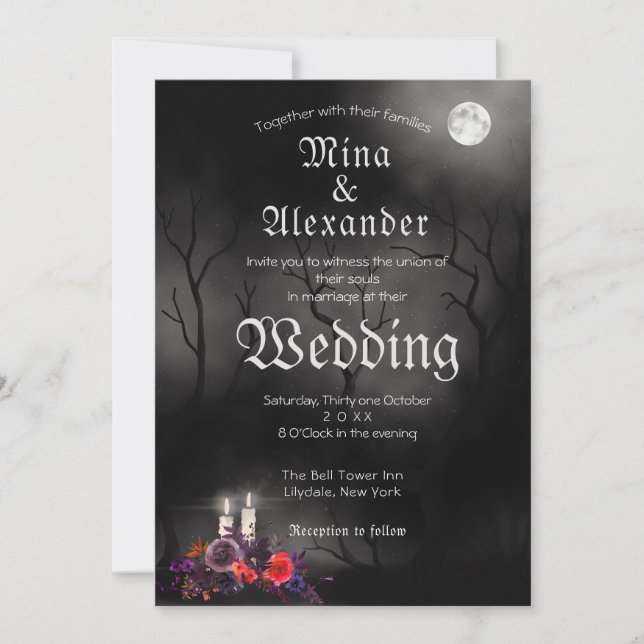 Invitation Dark Goth Halloween Thème Mariage (Devant)