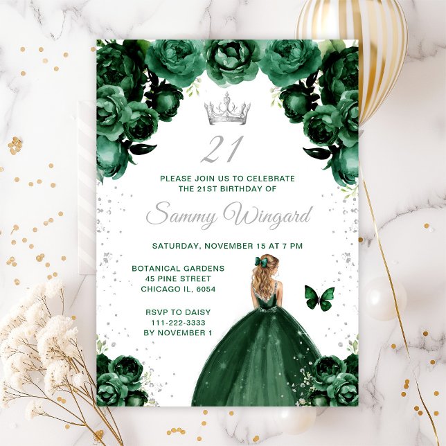 Invitation Dark Green Blonde Cheveux Princess Anniversaire (Créateur téléchargé)