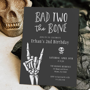 Invitation Dark Grey Mal Deux The Bone 2nd Birthday Party
