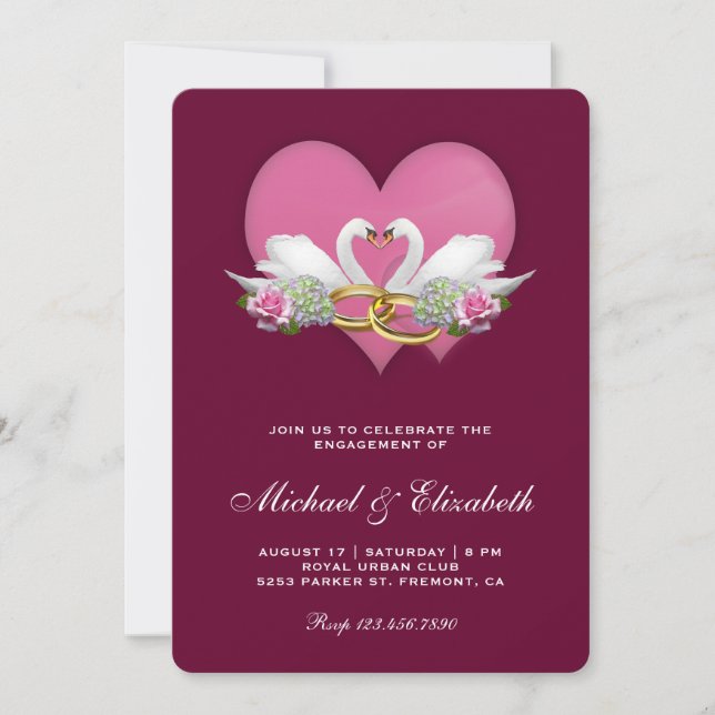 Invitation Dark Magenta Romantic Swans (Devant)