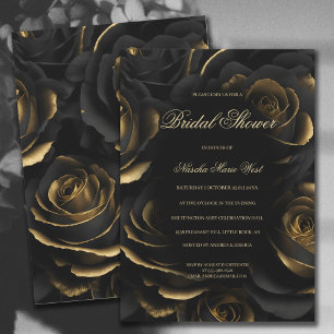 Invitation Dark Moody Black & Gold Rose Fête des mariées goth