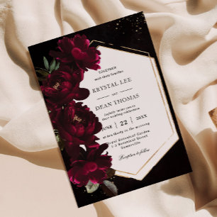 Invitation Dark Moody Burgundy Peonies Floral Mariage
