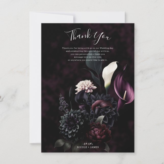 Invitation Dark Moody Romantic Mariage Floral (Devant)