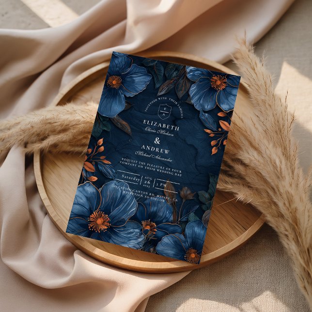 Invitation Dark Navy Botanical Romance (Créateur téléchargé)
