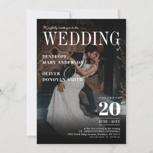 Invitation Dark Photo Magazine News Papier Mariage élégant