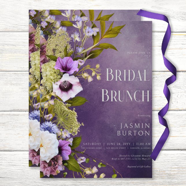 Invitation Dark Purple & Sage Floral Modern Bridal Brunch (Dark Purple & Sage Floral Modern Bridal Brunch Invitation)