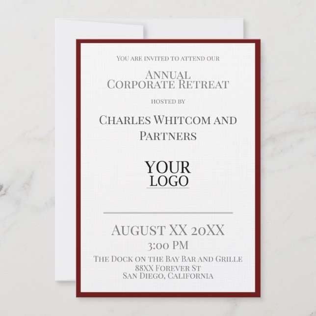 Invitation Dark Red Business ou Corporate Event avec logo (Devant)