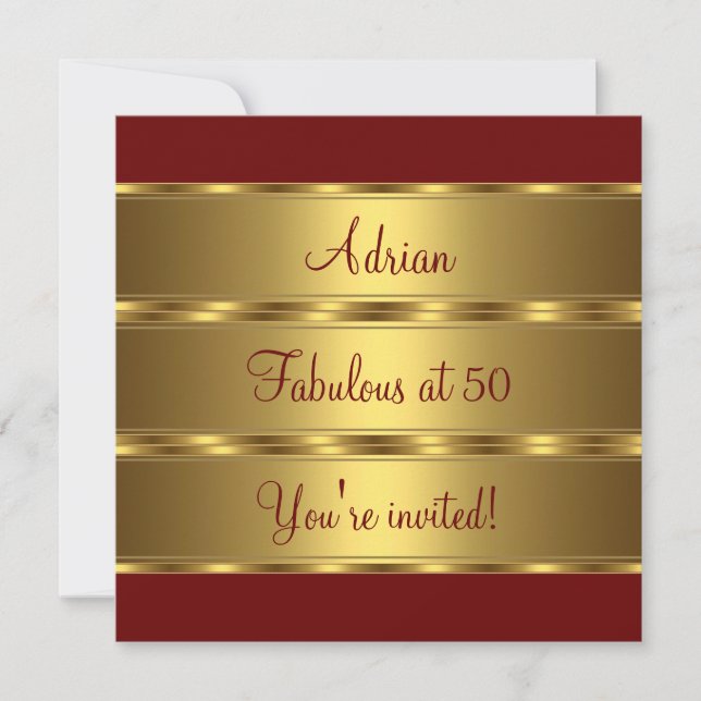 Invitation Dark Red & Gold Fabulous 50e fête d'anniversaire 2 (Devant)