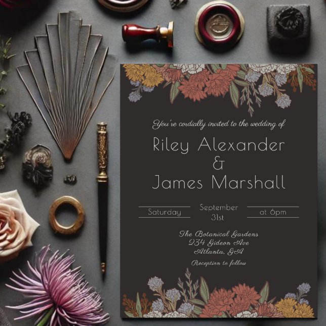 Invitation Dark Romance Art nouveau Floral Bouquet Mariage (Créateur téléchargé)
