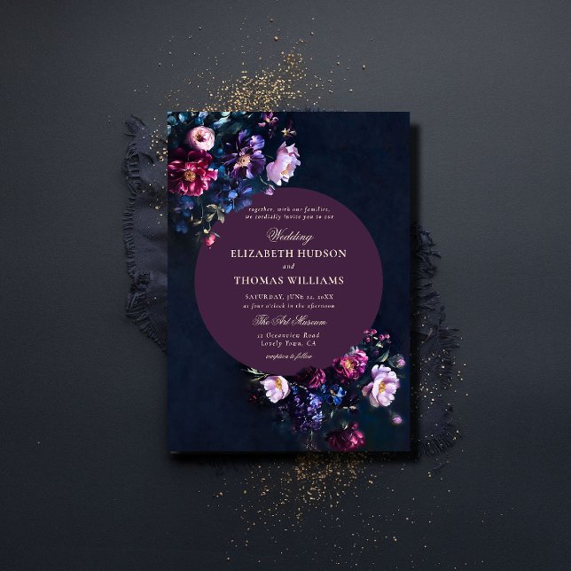 Invitation Dark Romantic Moody Florals Jewel Mauve Mariage (dark romantic wedding invitation jewel moody floral painting modern classic elegant formal)