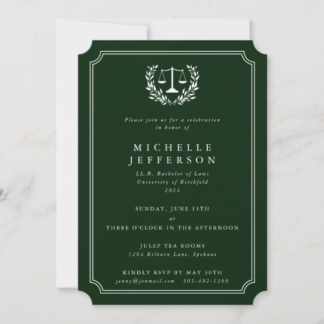 Invitation DarkGreen/White Law School Graduation (Devant)