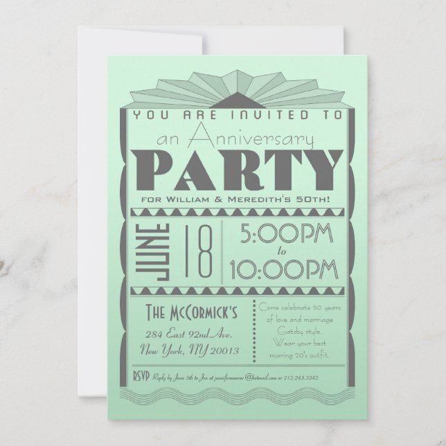 Invitation d'art déco - texte de coutume de style (Devant)