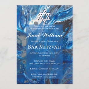 Invitation d'Art Fluide Bleu Barre Juive Mitzvah