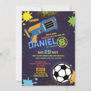 Invitation Dart Gun Fun Aim Shoot Football Anniversaire