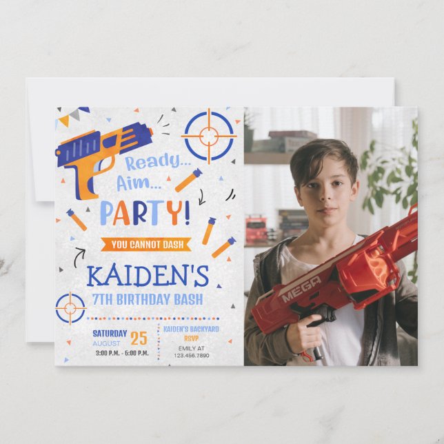 Invitation Dart Gun Party Anniversaire Photo (Devant)