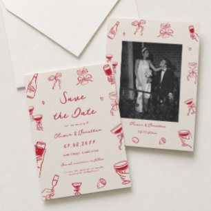 Invitation Date de mariage à sauvegarder photo dessinée à la 