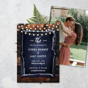 Invitation Date de mariage en bois rustique avec photo écrite