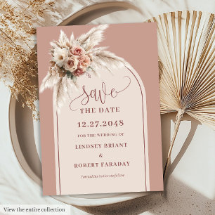 Invitation Date de sauvegarde Boho Botanique Rose Pâle Pampas