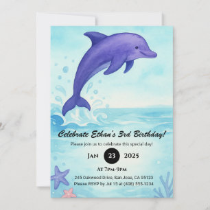 Invitation Dauphin bleu profond avec étoiles de mer Anniversa