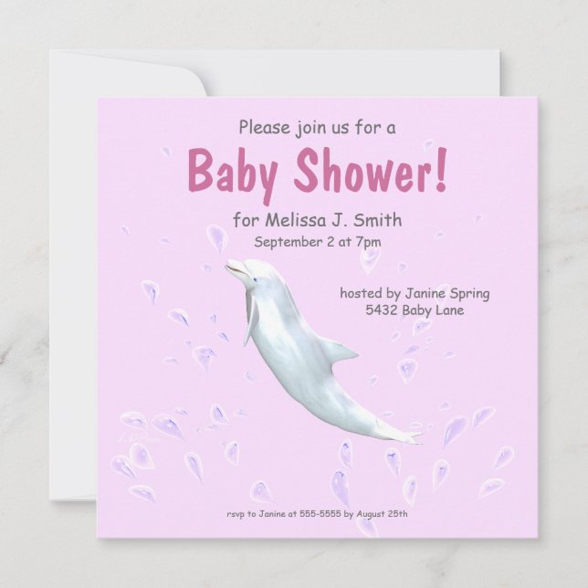 Invitation Dauphin en rose - Baby shower (Devant)