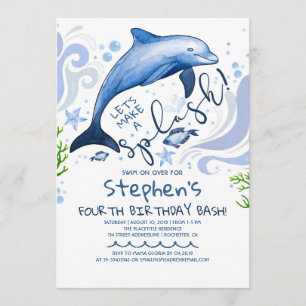 Invitation Dauphin   Piscine d'été Fête d'anniversaire