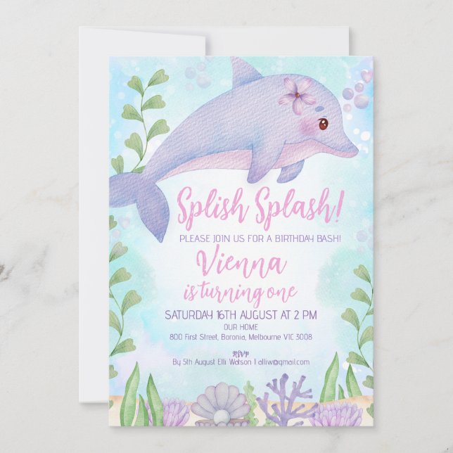 Invitation Dauphin sous la mer 1er anniversaire (Devant)