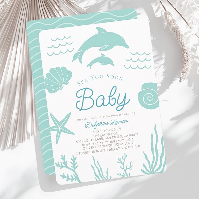 Invitation Dauphins & Coquillages Mer Vous Baby shower Bleu B (Créateur téléchargé)