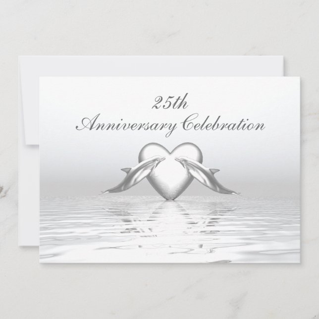 Invitation Dauphins et cœur pour anniversaire de mariage d'ar (Devant)
