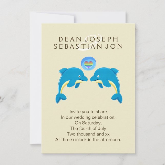 Invitation Dauphins Gay Et Arc-En-Ciel Amour Mariage De Bubbl (Devant)