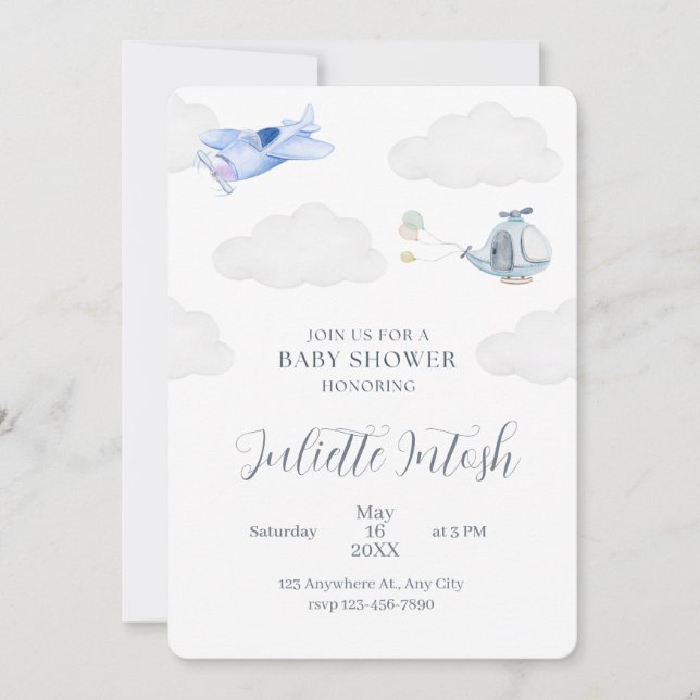Invitation d'avion baby shower (Devant)