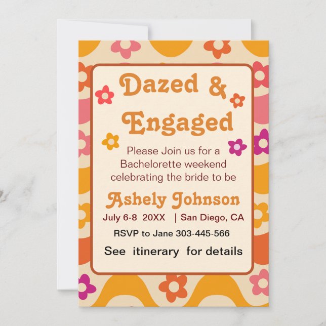 Invitation Dazed and Enged Retro les années 70 Bachelorette p (Devant)
