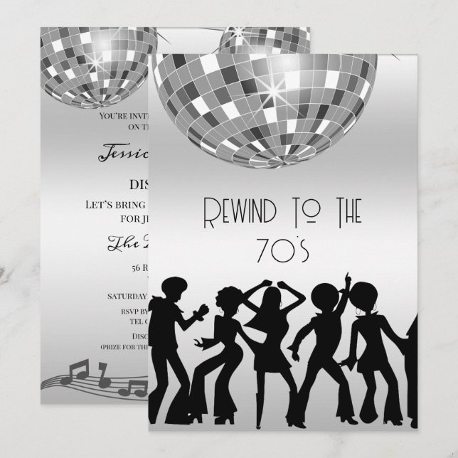 Invitation Dazzling Disco Ball 70's Disco Anniversaire (Devant / Derrière)