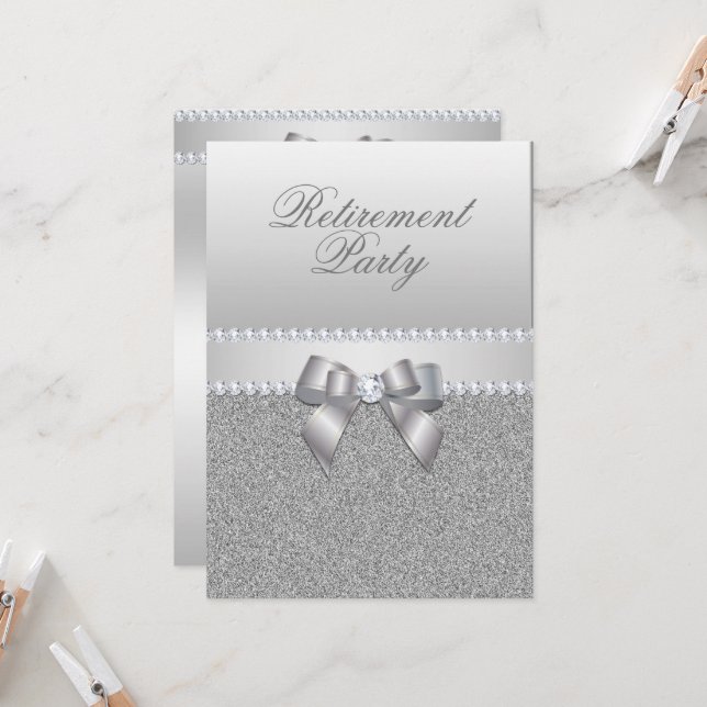 Invitation Dazzling Silver Retirement Party (Devant/Arrière en situation)