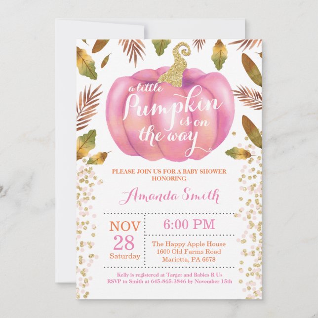 Invitation d'Baby shower d'automne pour filles Cit (Devant)