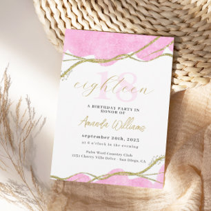 Invitation de 18e anniversaire rose et or