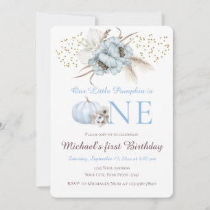 Invitation de 1er anniversaire garçon Boho Blue Pu