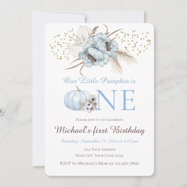 Invitation de 1er anniversaire garçon Boho Blue Pu (Devant)