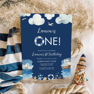 Invitation de 1er anniversaire Marine Nautical