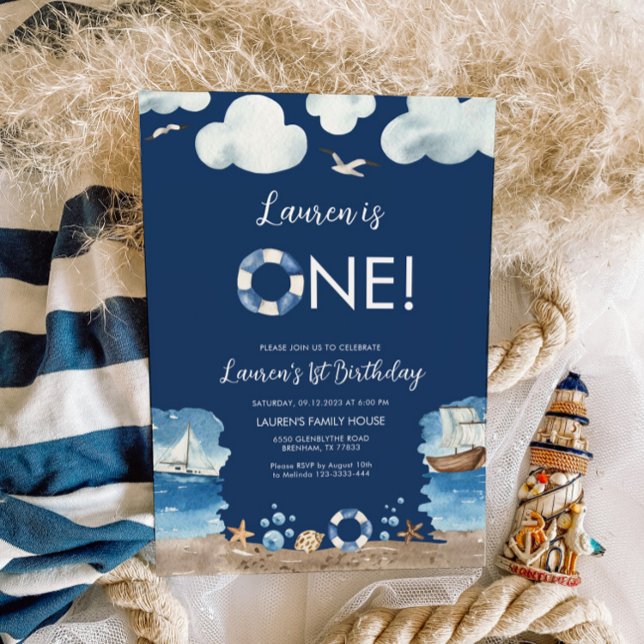 Invitation de 1er anniversaire Marine Nautical (Créateur téléchargé)
