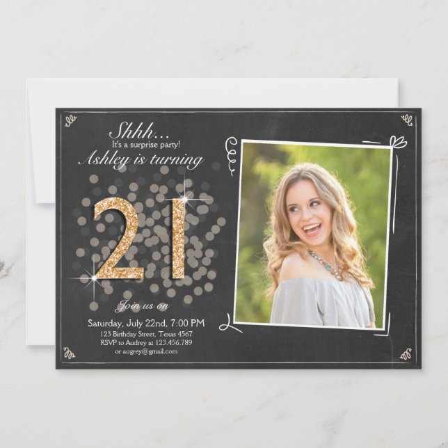 invitation de 21e anniversaire surprise Chalkboard (Devant)