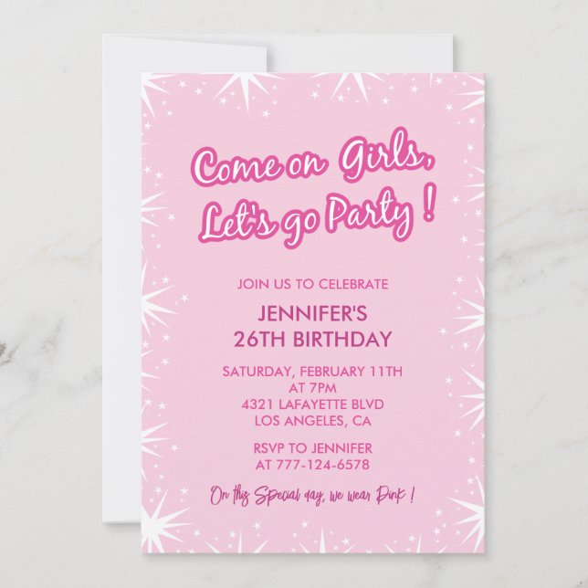 Invitation de 26 ans Fête Fille Rose (Devant)