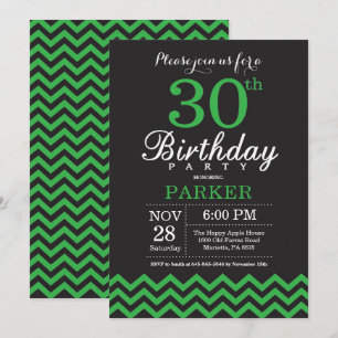 Invitation de 30e anniversaire Chevron noir et ver