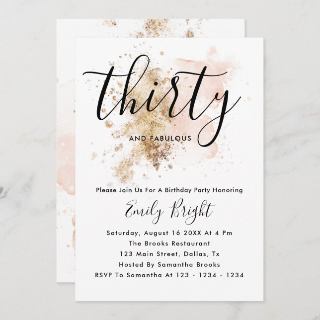 Invitation de 30e anniversaire rose et or (Devant / Derrière)