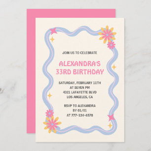 Invitation de 33e anniversaire Retro Super Rose Fl