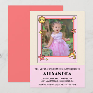 Invitation de 3e anniversaire Retro Super rose flo