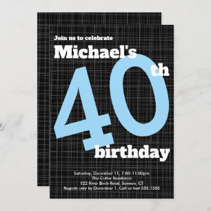 Invitation de 40e anniversaire Noir avec Accent Bl