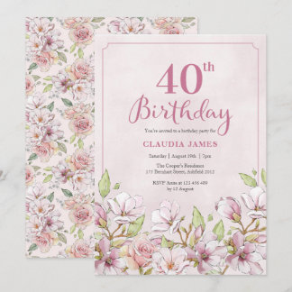 Invitation de 40e anniversaire Pink Floral